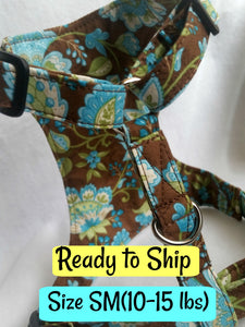 Harness & Matching Leash (Size SM - Blue Flowers)